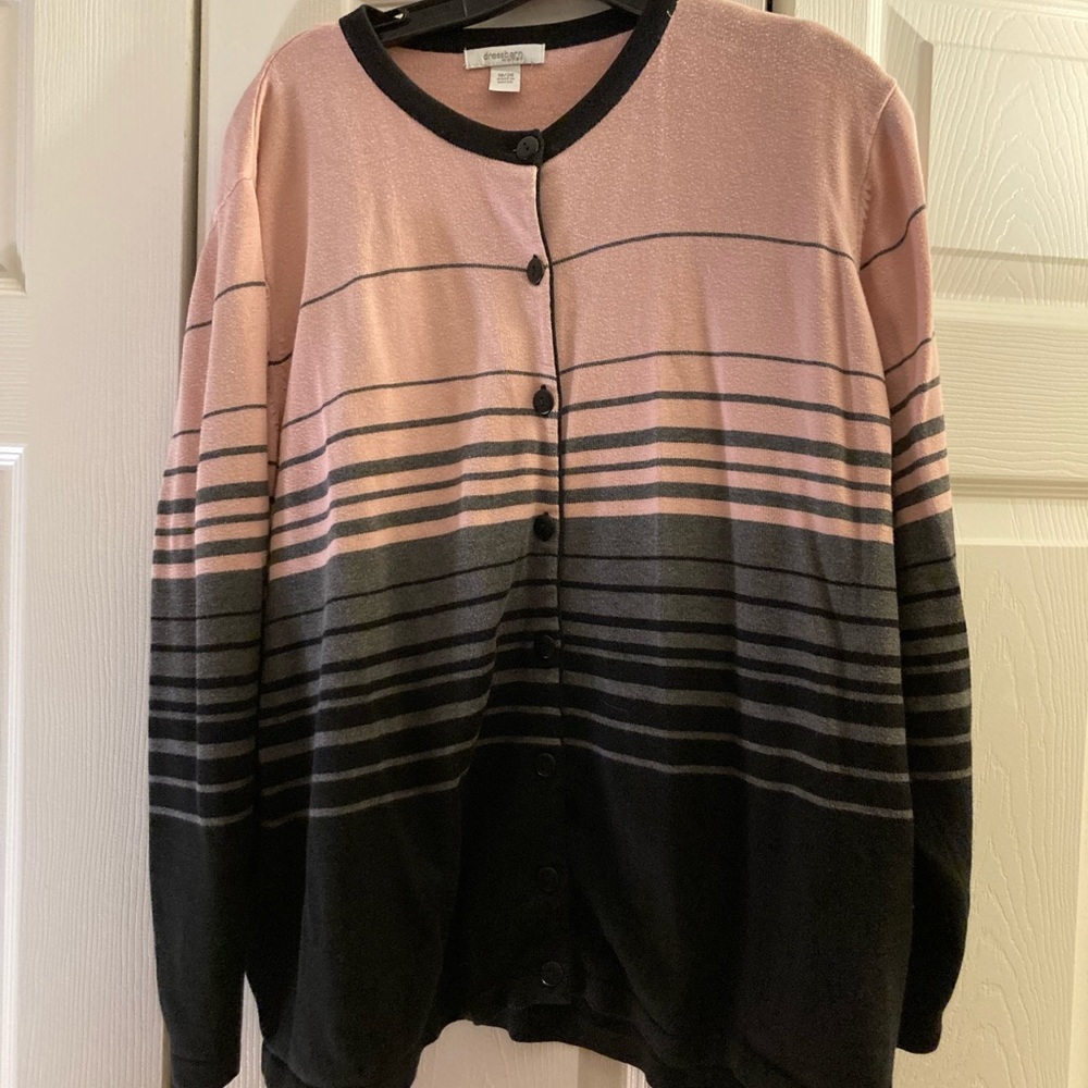 Dress Barn 18/20 button down cardigan pink black and gray.